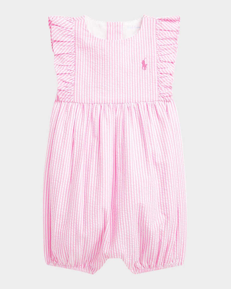 Girl's Striped Seersucker Shortall, Size 3M-24